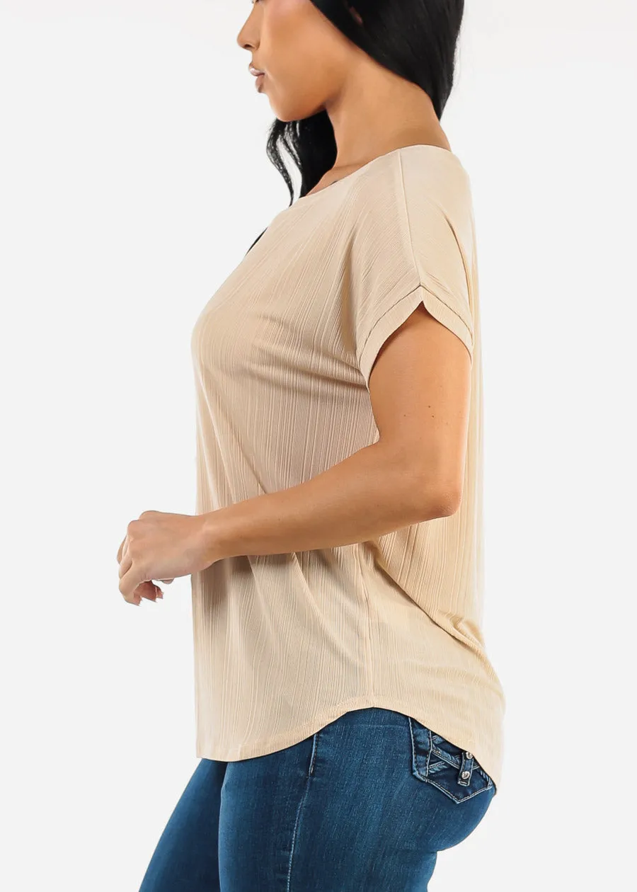 Short Sleeve Round Neck Blouse Beige sold by Moda product image thumbnail 3
