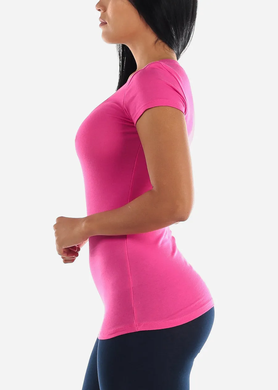 V-Neck Basic T-Shirt (Fuchsia) sold by Moda product image thumbnail 3