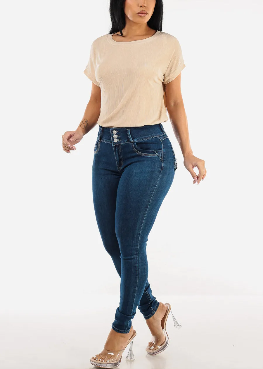 Short Sleeve Round Neck Blouse Beige sold by Moda product image thumbnail 2