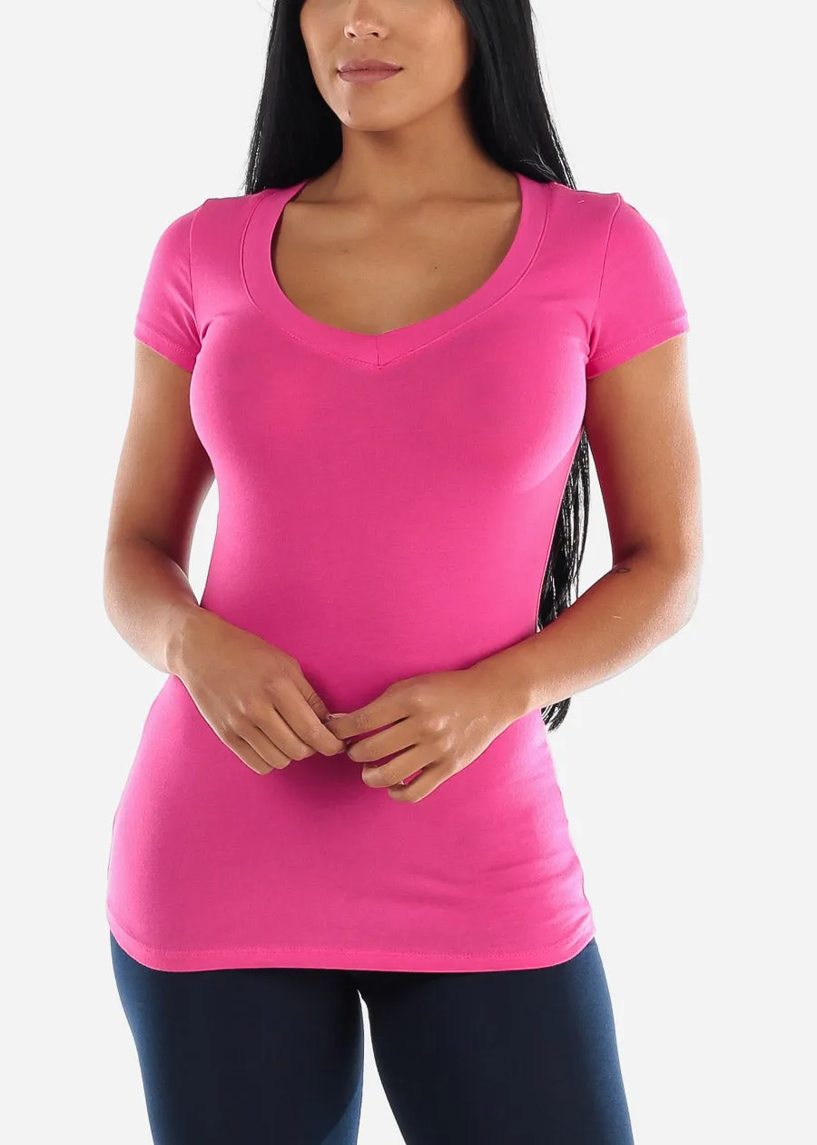 V-Neck Basic T-Shirt (Fuchsia) sold by Moda