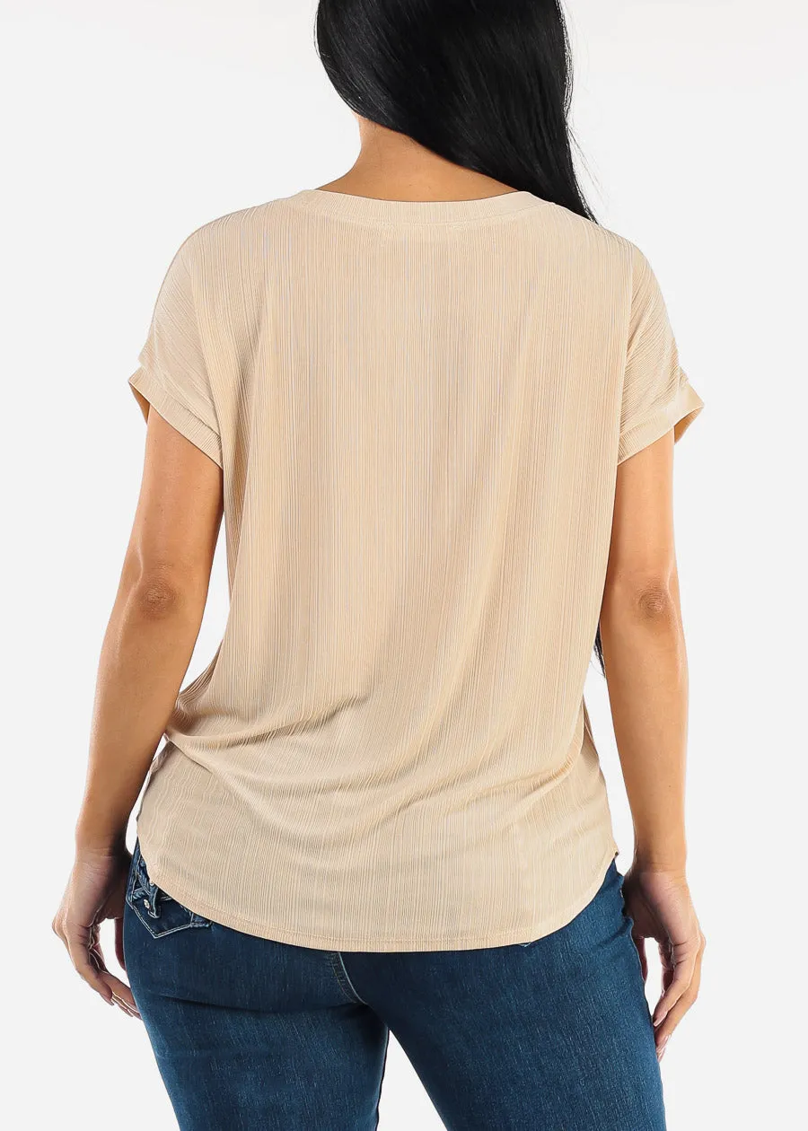 Short Sleeve Round Neck Blouse Beige sold by Moda product image thumbnail 4