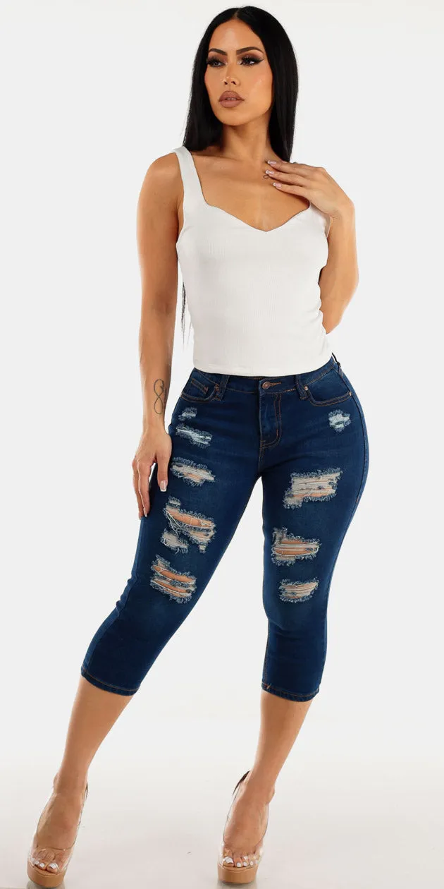 White Stretch Ripped Denim Set sold by Moda