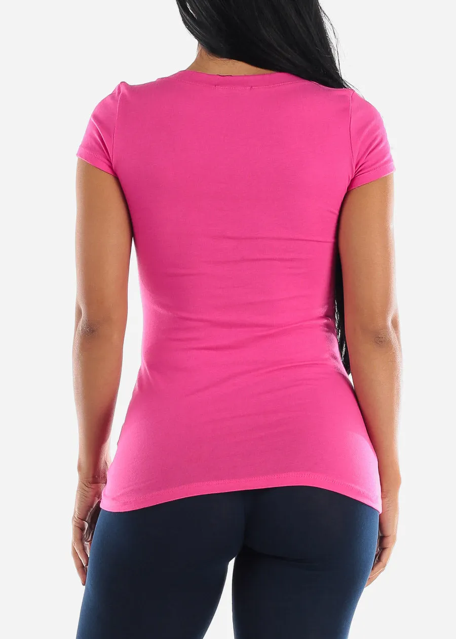 V-Neck Basic T-Shirt (Fuchsia) sold by Moda product image thumbnail 2