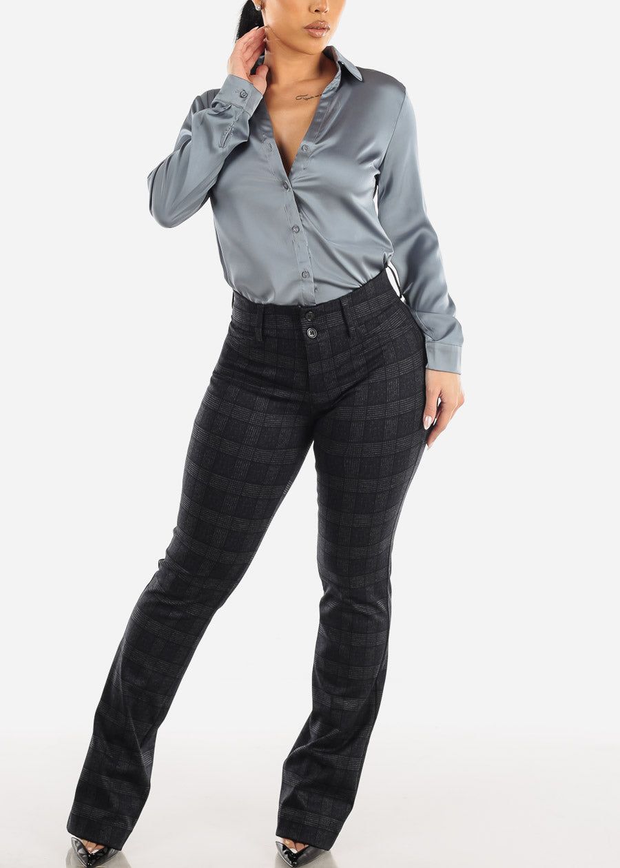 Satin Long Sleeve Button Down Collared Blouse Dusty Blue sold by Moda product image thumbnail 2