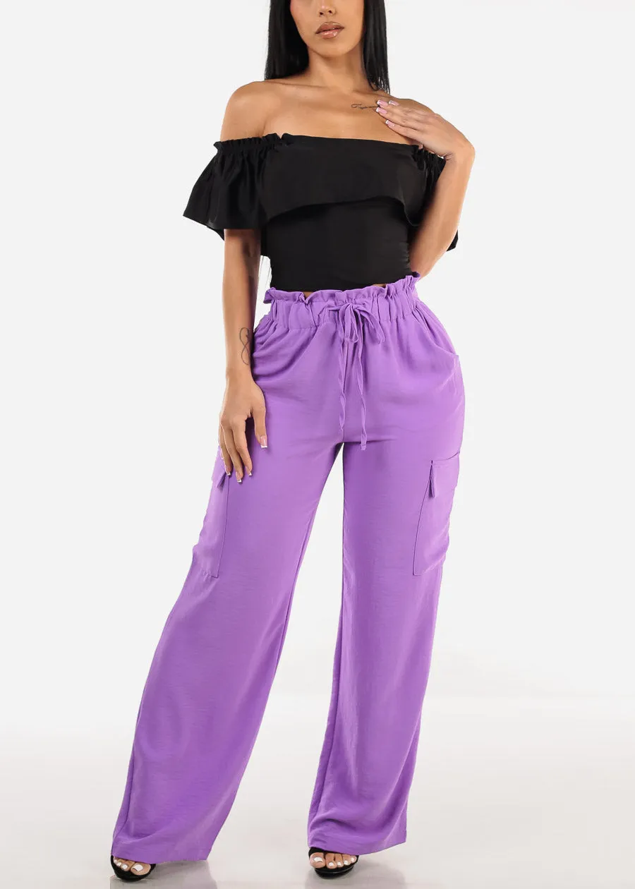 Black Off Shoulder Ruched Crop Top sold by Moda product image thumbnail 2