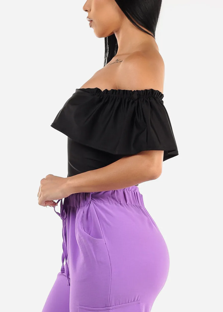 Black Off Shoulder Ruched Crop Top sold by Moda product image thumbnail 3