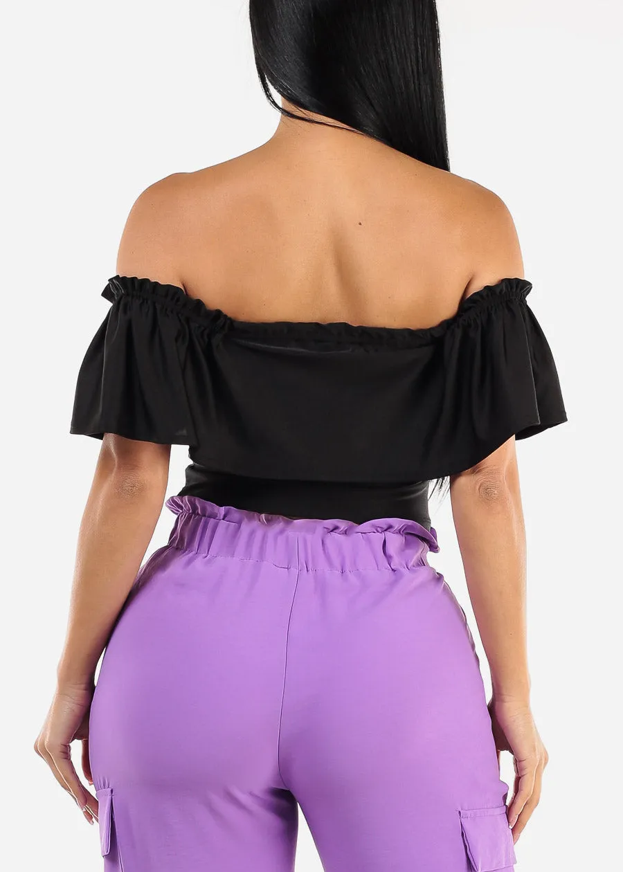Black Off Shoulder Ruched Crop Top sold by Moda product image thumbnail 4