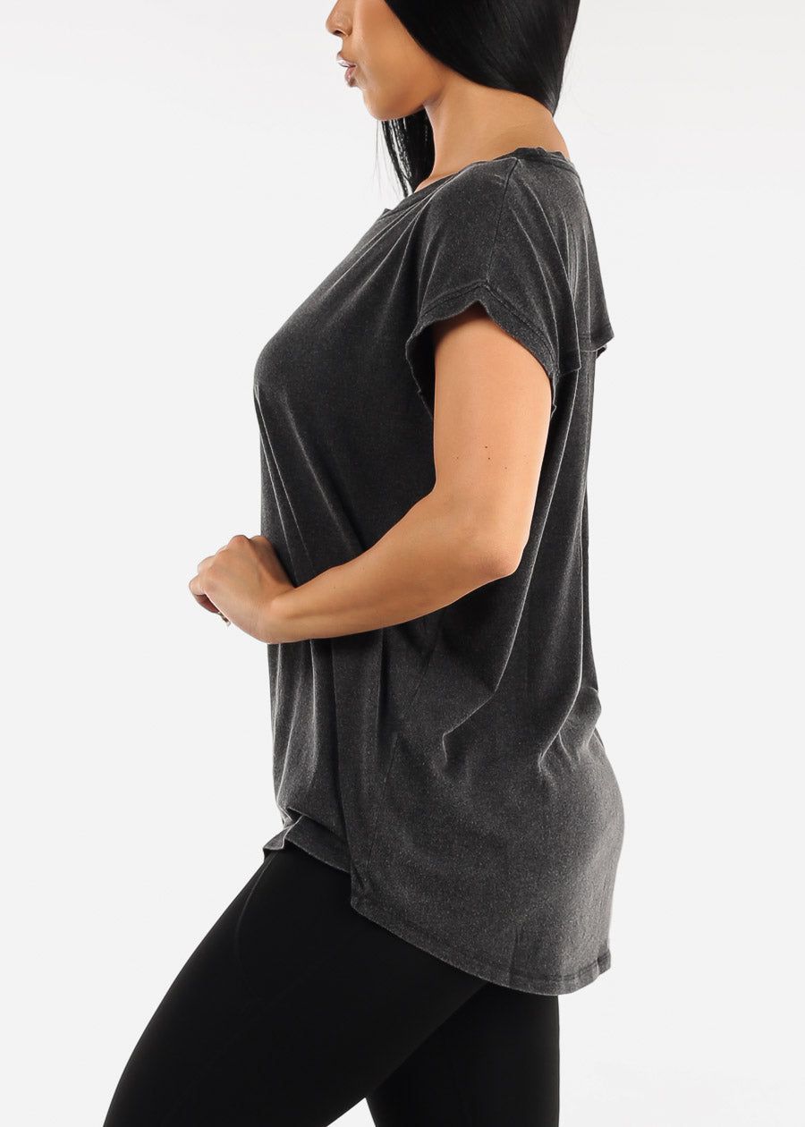 Black Cap Sleeve Cut Out Back Athleisure Top sold by Moda product image thumbnail 4