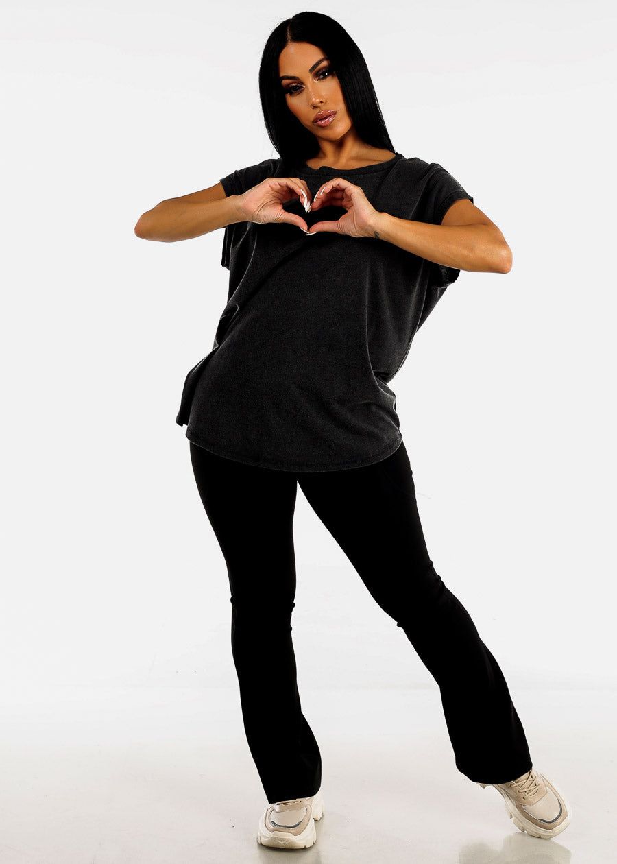 Black Cap Sleeve Cut Out Back Athleisure Top sold by Moda product image thumbnail 3