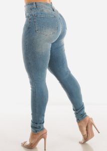 Super High Waisted Butt Lifting Blue Skinny Jeans sold by Moda