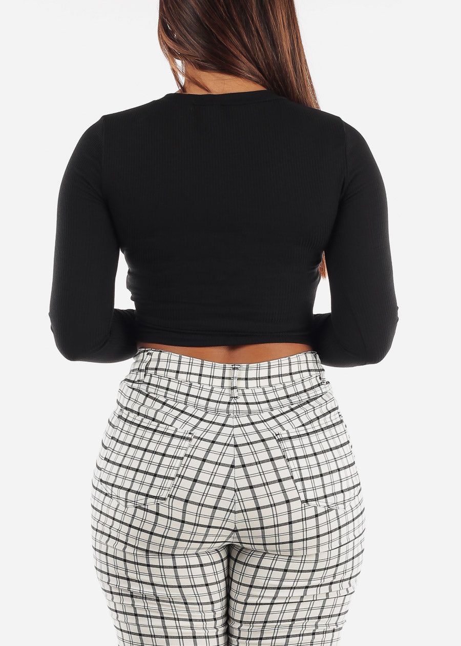 Ribbed Long Sleeve Black Top Front Tie sold by Moda product image thumbnail 4