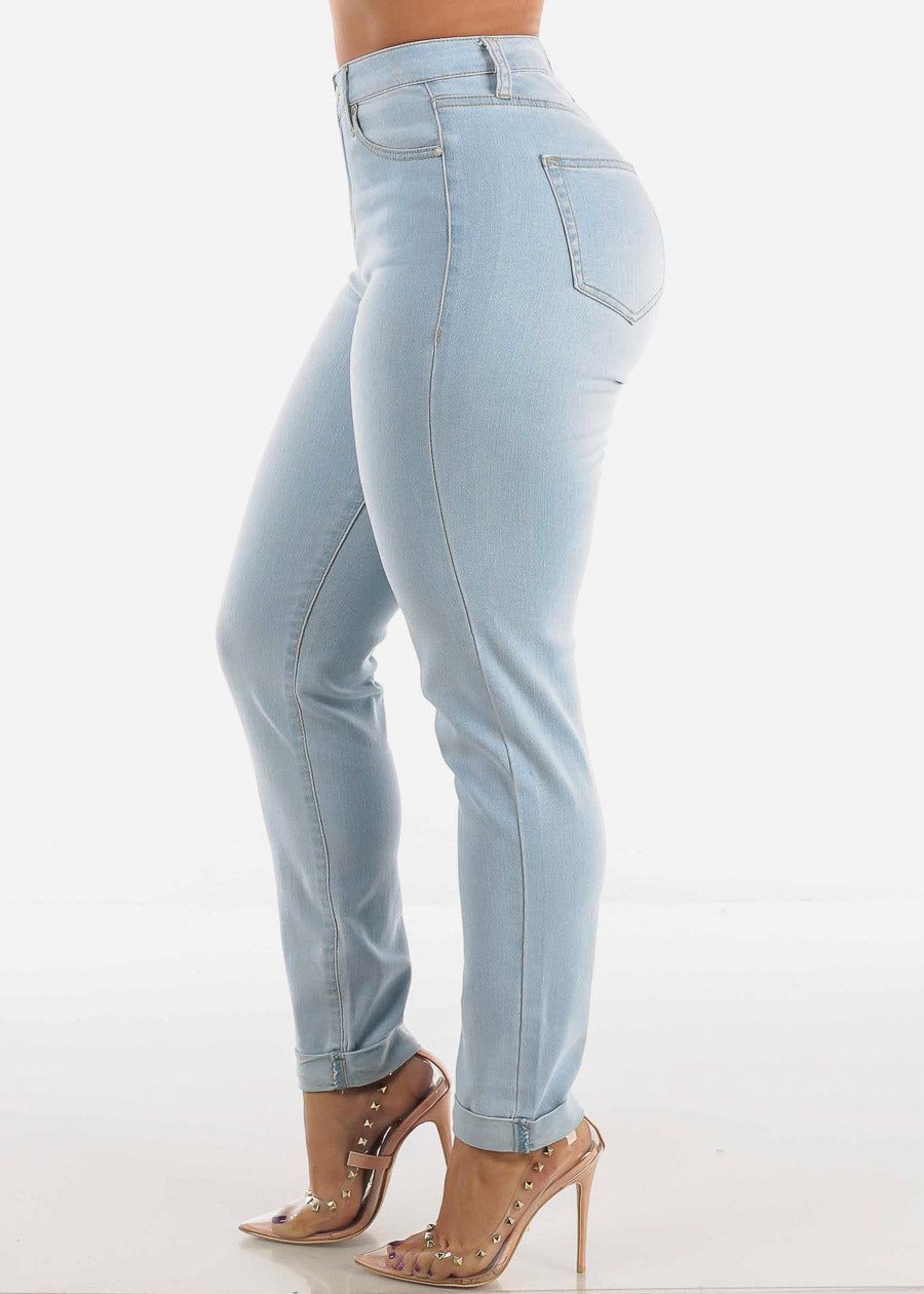 High Waisted Cuffed Skinny Jeans Light Wash sold by Moda product image thumbnail 5
