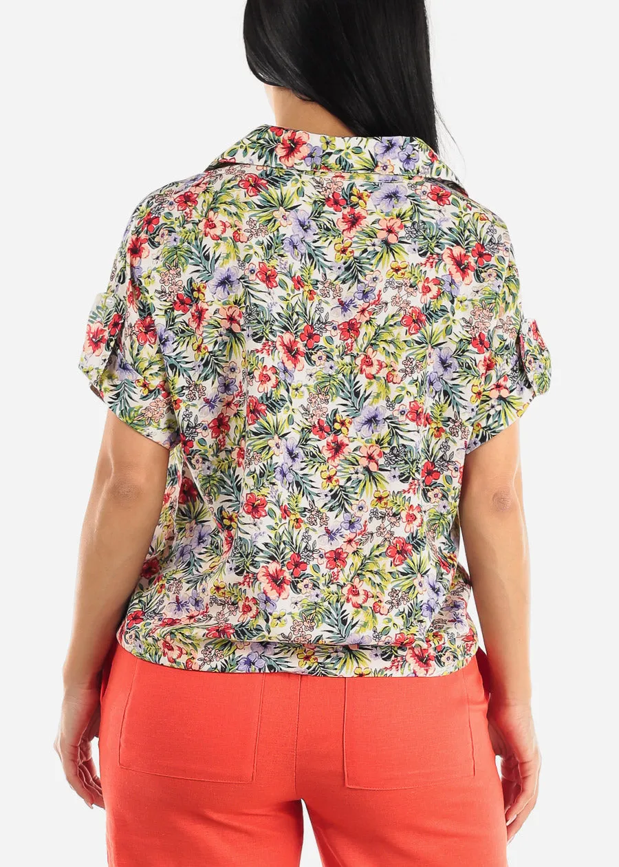 Floral Front Tie Short Sleeve Shirt sold by Moda product image thumbnail 4