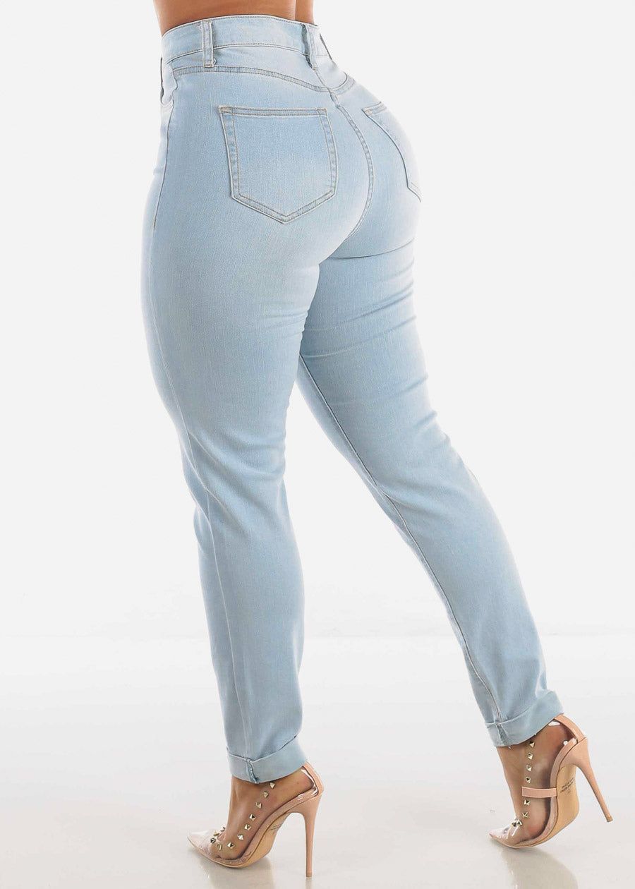 High Waisted Cuffed Skinny Jeans Light Wash sold by Moda product image thumbnail 6