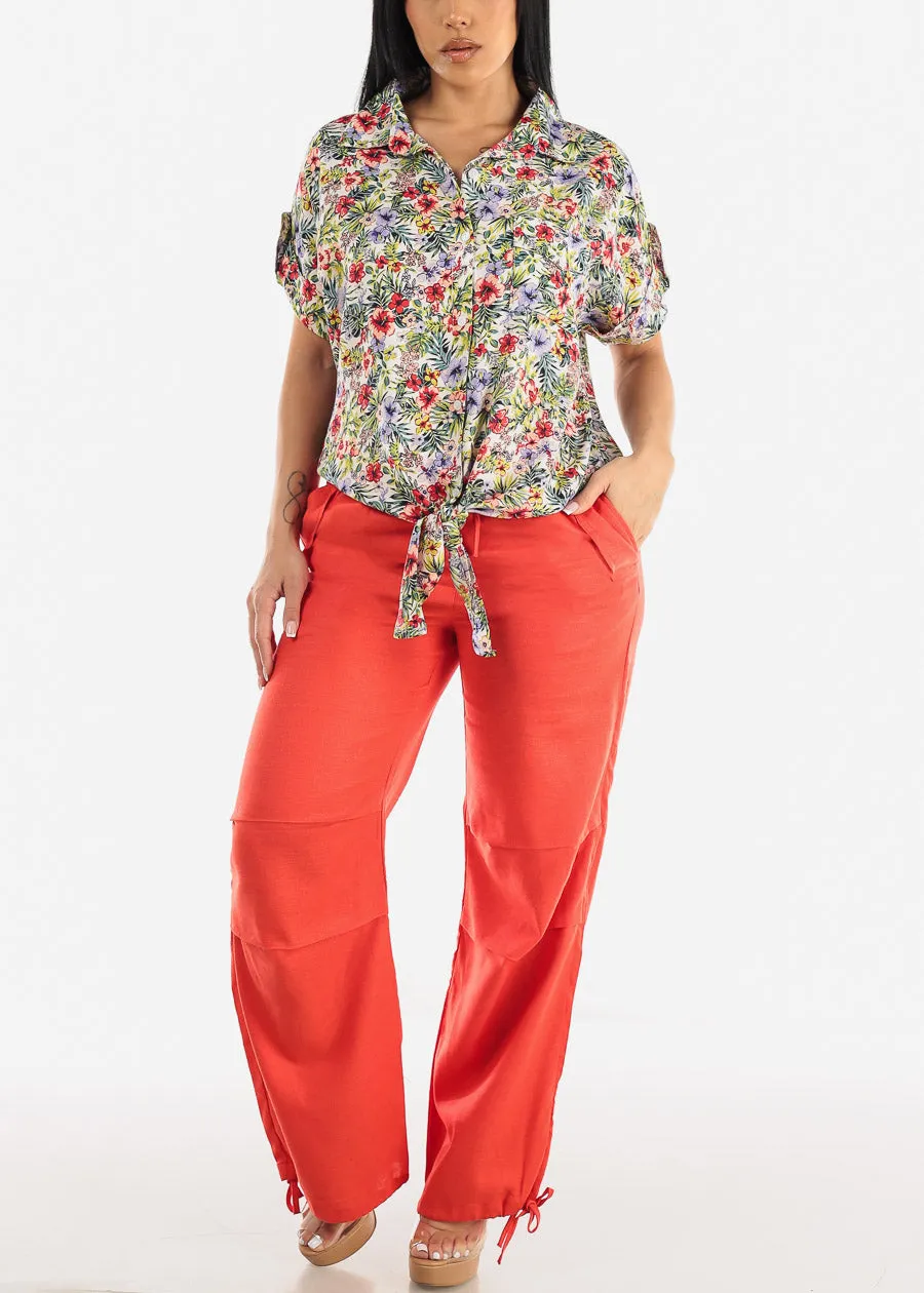 Floral Front Tie Short Sleeve Shirt sold by Moda product image thumbnail 2