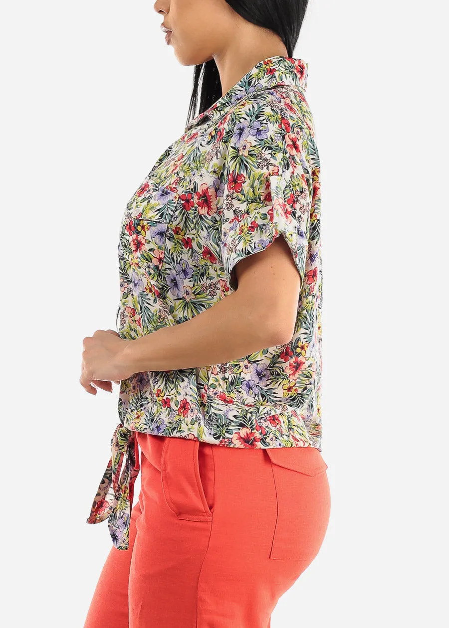 Floral Front Tie Short Sleeve Shirt sold by Moda product image thumbnail 3