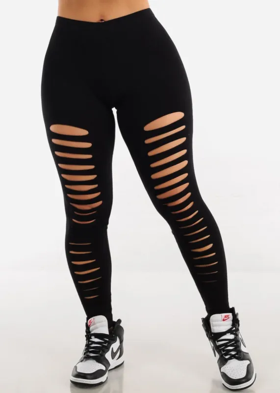 Mid Rise Black Cut Out Leggings sold by Moda