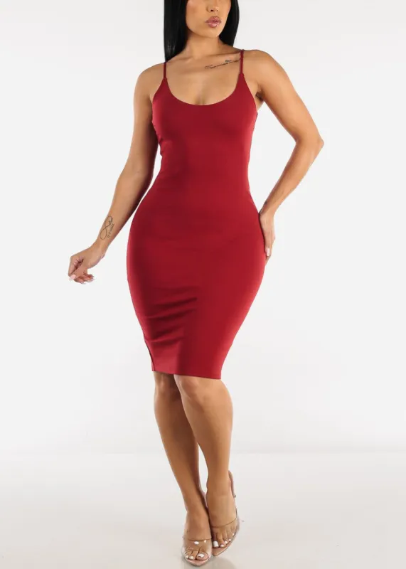 Spaghetti Strap Scoop Neck Bodycon Dress Red sold by Moda