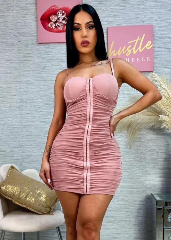 Sweetheart Neckline Ruched Bodycon Mini Dress Mauve sold by Moda
