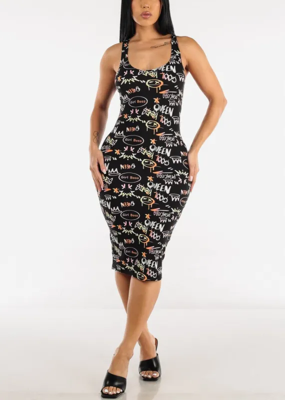 Sleeveless Black Printed Bodycon Midi Dress sold by Moda