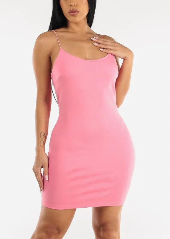 Scoop Neck Bodycon Mini Dress Pink sold by Moda