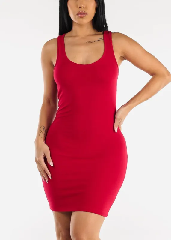 Sleeveless Racerback Bodycon Mini Dress Red sold by Moda