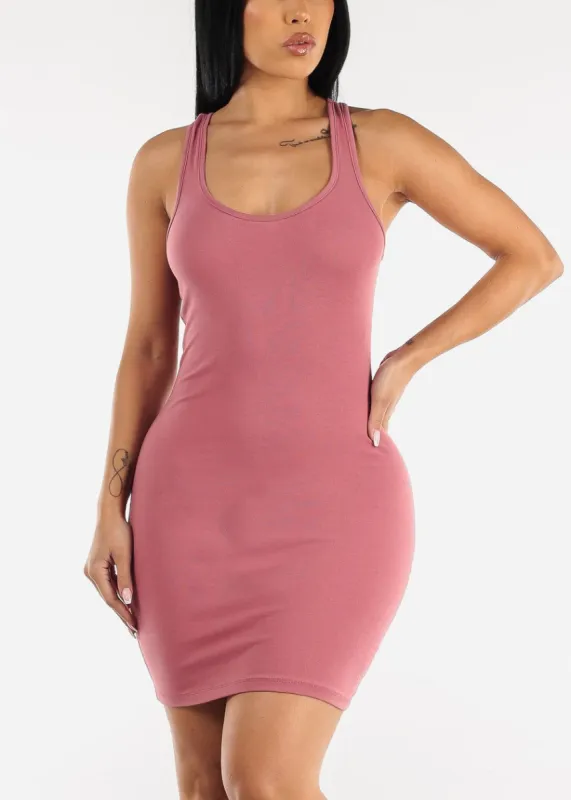 Sleeveless Racerback Bodycon Mini Dress Rose sold by Moda