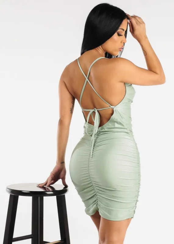 Ruched Cowl Neck Bodycon Mini Dress Sage sold by Moda