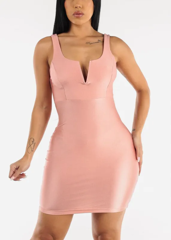 Satin Bodycon Dress Mauve Above Knee sold by Moda