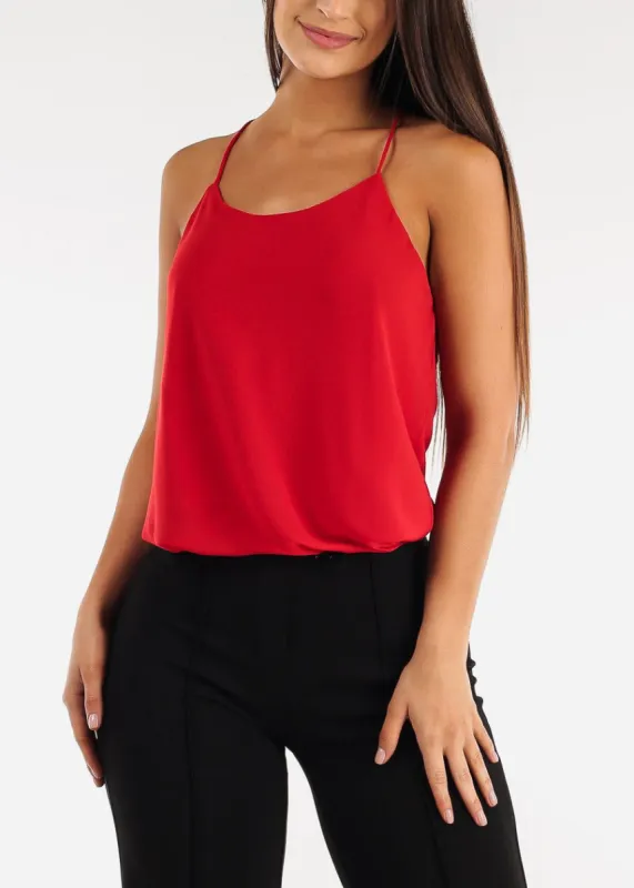 Red Sleeveless Chiffon Cami Top sold by Moda
