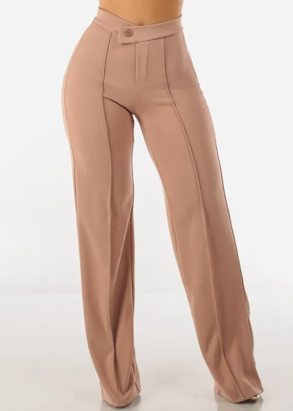 High Waist Wide Legged Nude Dress Pants sold by Moda