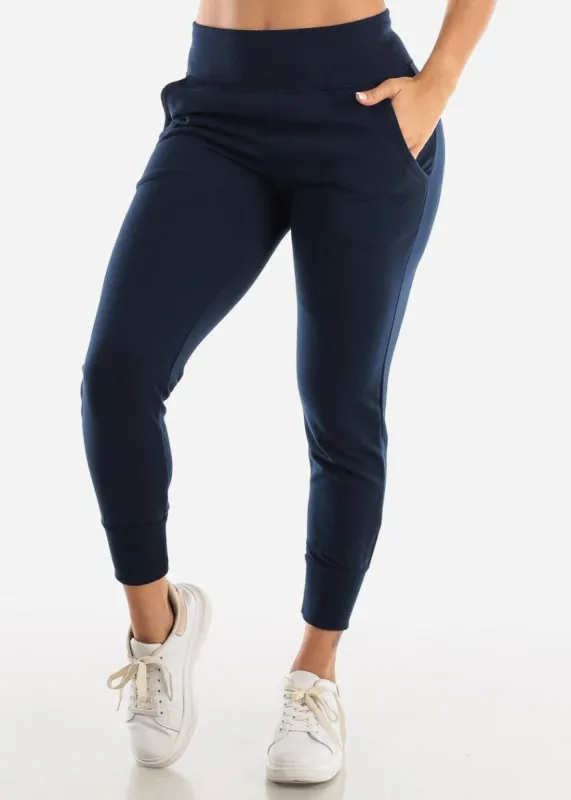 Navy High Waist Sweatpants sold by Moda