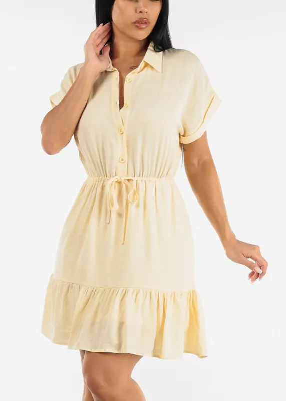 Drawstring Waist Ruffle Hem Shirtdress Yellow sold by Moda