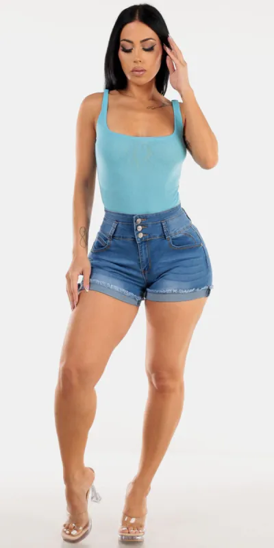 Mesh Butt Lift Cuffed Denim Look sold by Moda