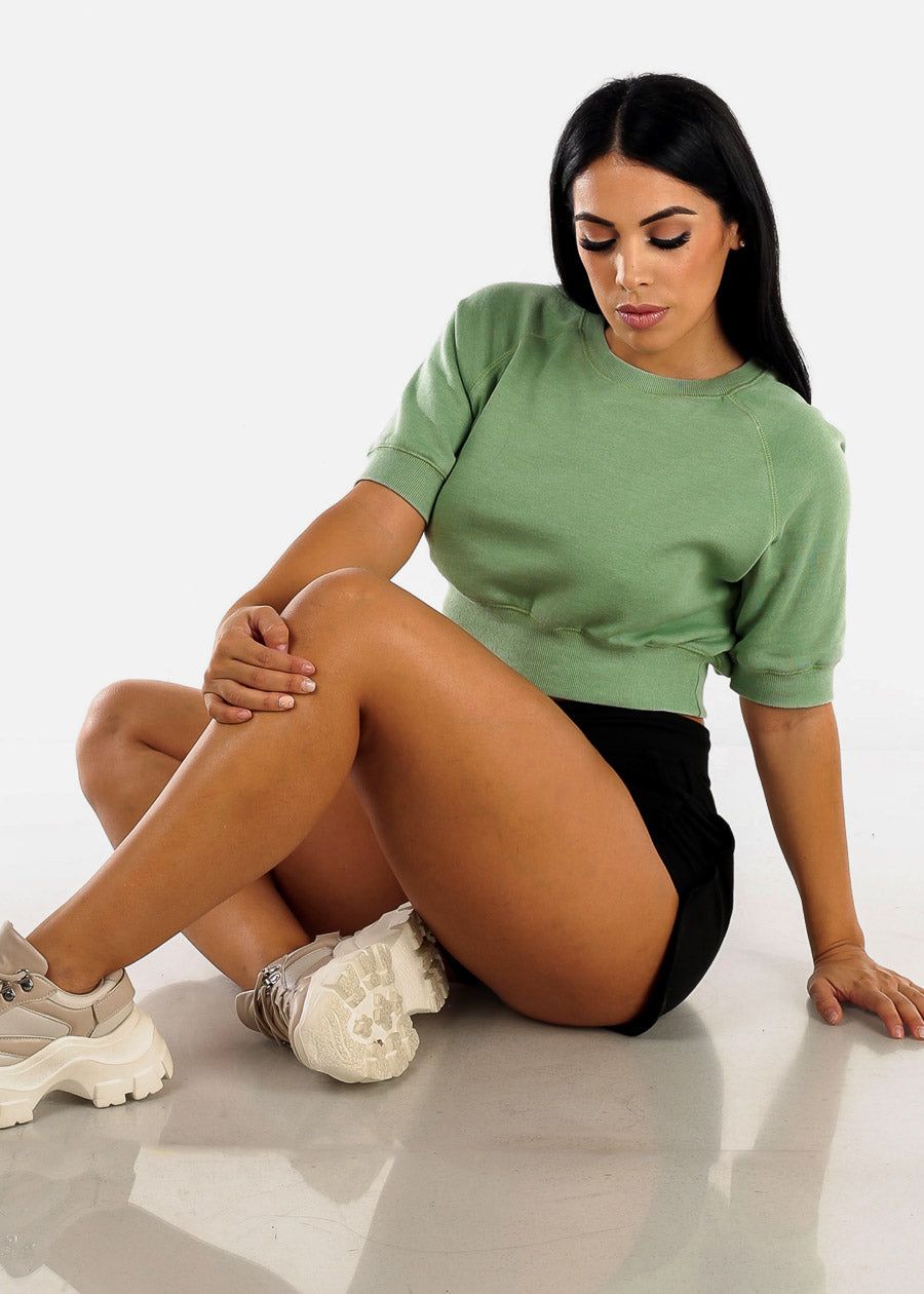 MONO B Burnout Wash Short Sleeve Cropped Top Light Green sold by Moda product image thumbnail 2