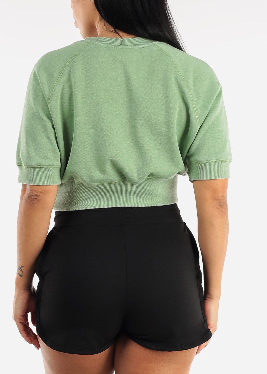 MONO B Burnout Wash Short Sleeve Cropped Top Light Green sold by Moda product image thumbnail 5