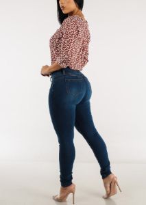 Mid Rise Butt Lifting Med Blue Skinny Jeans sold by Moda