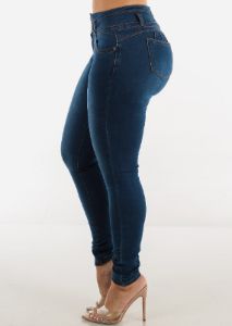 Mid Rise Butt Lifting Med Blue Skinny Jeans sold by Moda