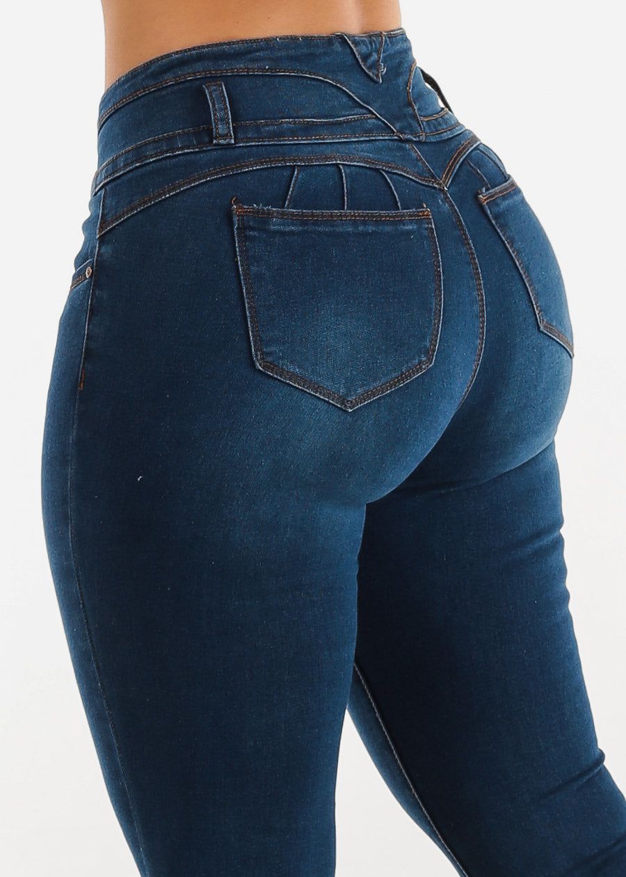 Mid Rise Butt Lifting Med Blue Skinny Jeans sold by Moda