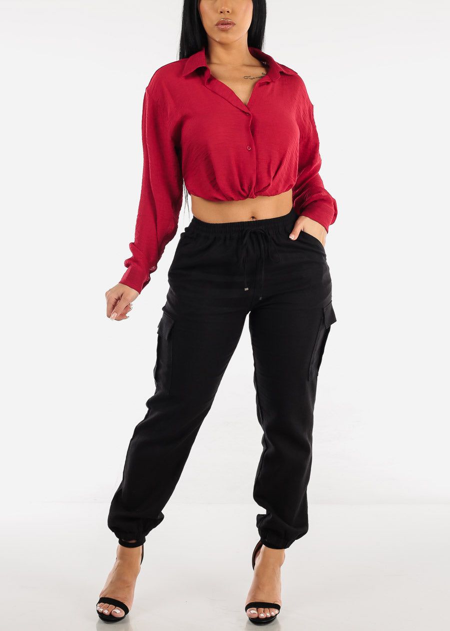 Long Sleeve Red Button Up Shirt w Twisted Front sold by Moda product image thumbnail 4