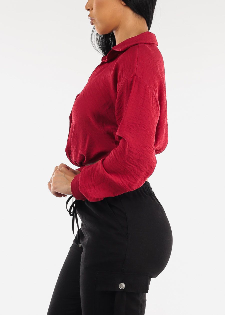 Long Sleeve Red Button Up Shirt w Twisted Front sold by Moda product image thumbnail 5