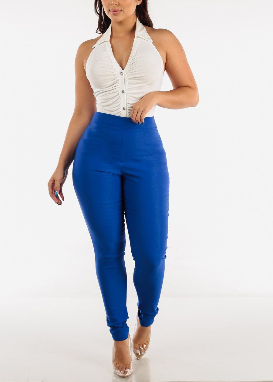 Backless Slinky Button Down Collared Bodysuit White sold by Moda product image thumbnail 5