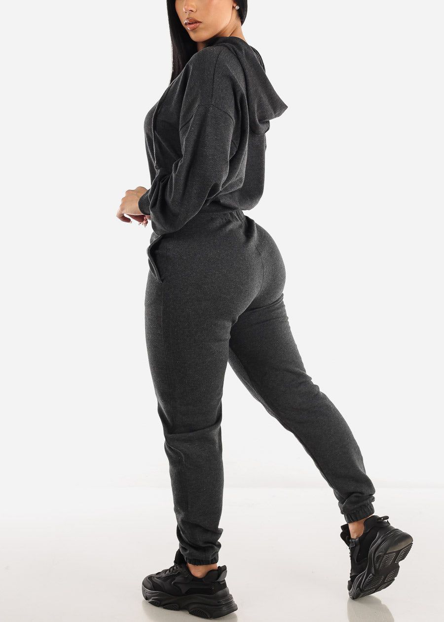 Drawstring Waist French Terry Jogger Pants Charcoal sold by Moda product image thumbnail 5