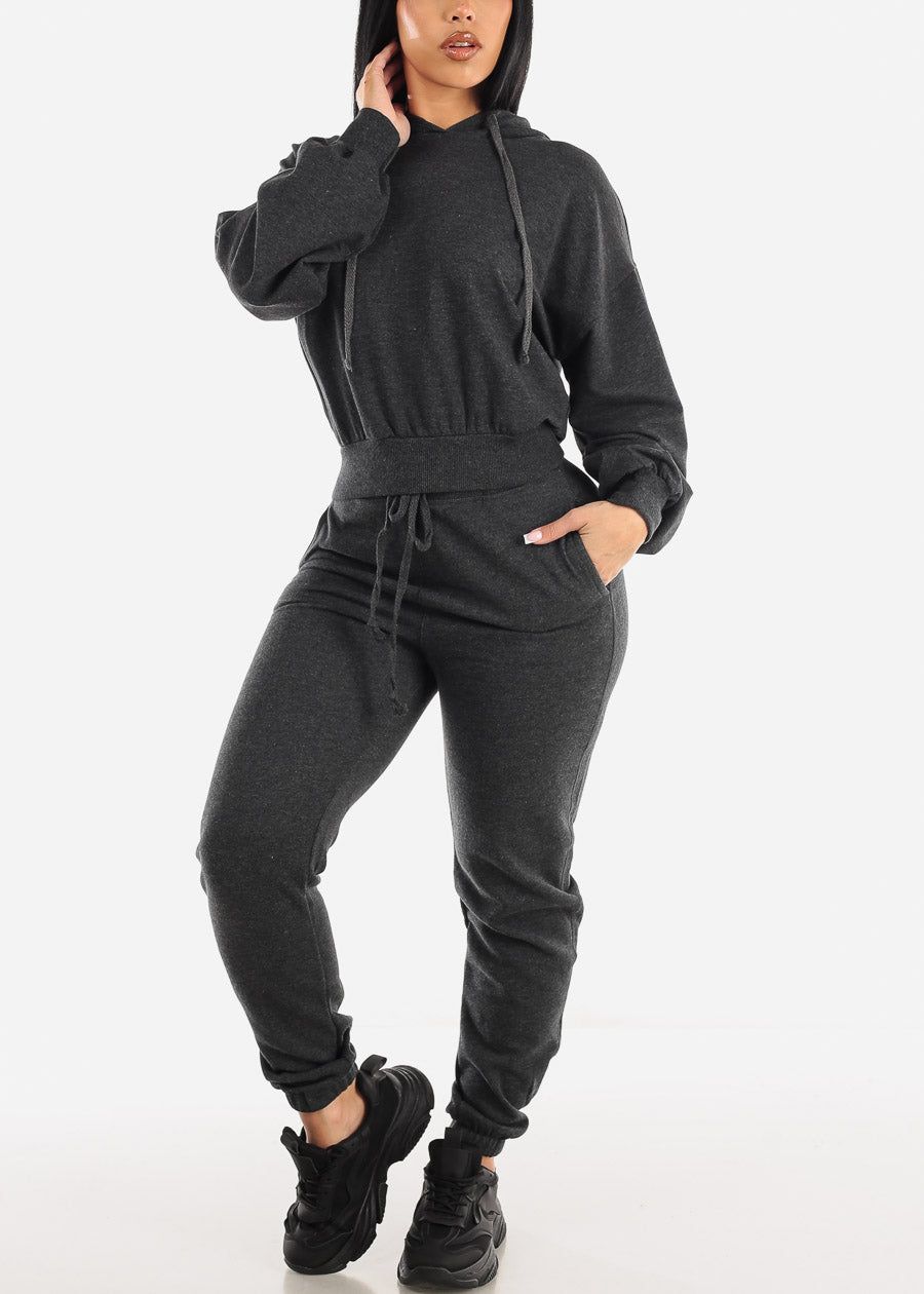 Drawstring Waist French Terry Jogger Pants Charcoal sold by Moda product image thumbnail 2