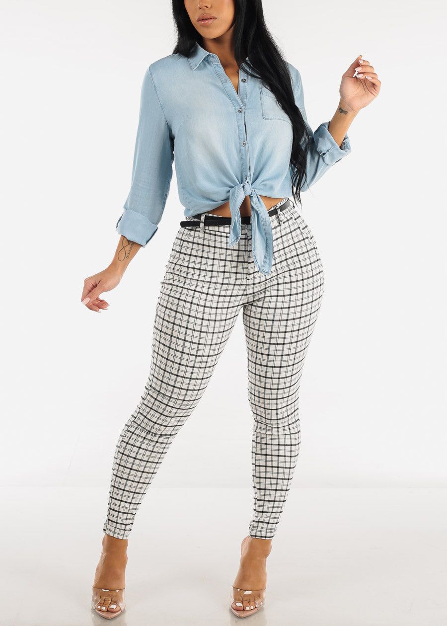 Relaxed Tie Front Collared Denim Blouse sold by Moda product image thumbnail 2