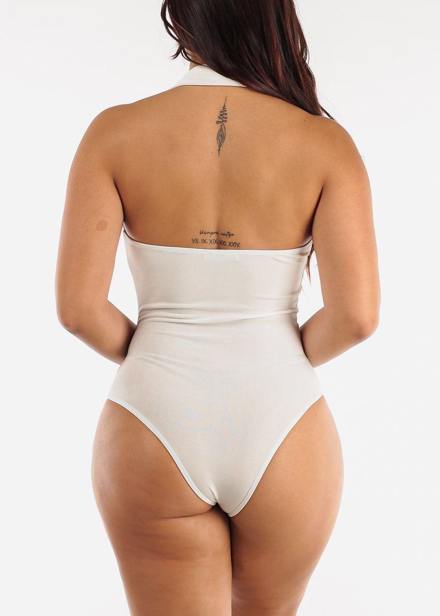 Backless Slinky Button Down Collared Bodysuit White sold by Moda product image thumbnail 4