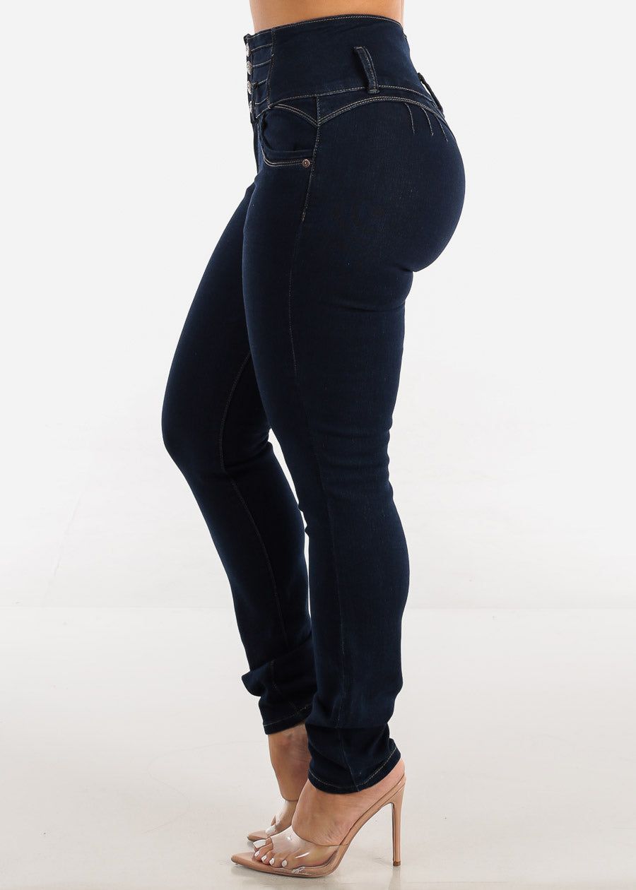 Super High Waisted Levantacola Dark Wash Skinny Jeans sold by Moda product image thumbnail 4