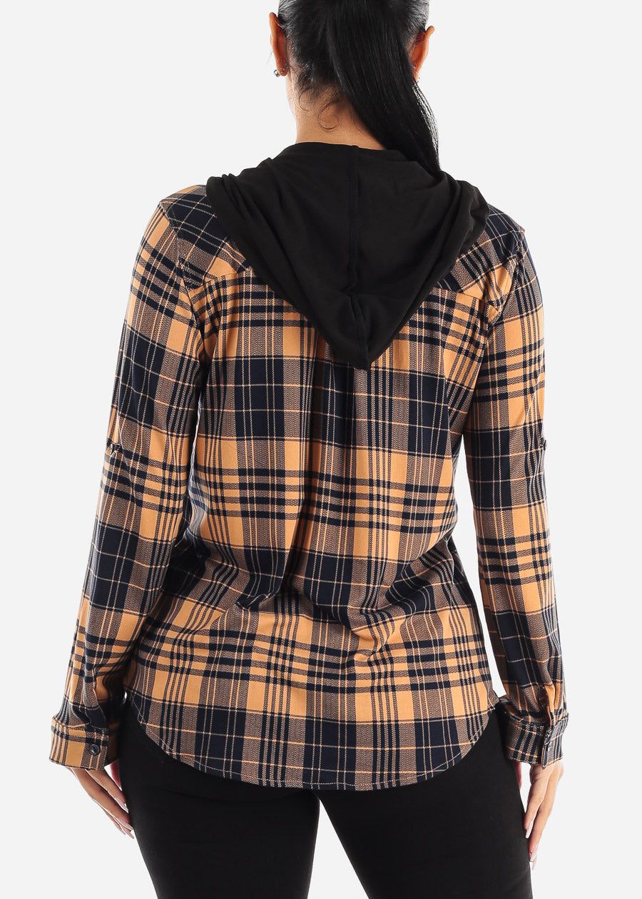 Long Sleeve Plaid Shacket Mocha & Navy sold by Moda product image thumbnail 4