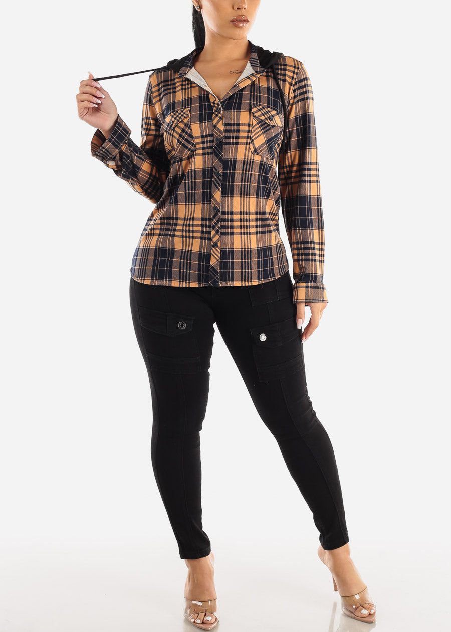 Long Sleeve Plaid Shacket Mocha & Navy sold by Moda product image thumbnail 2