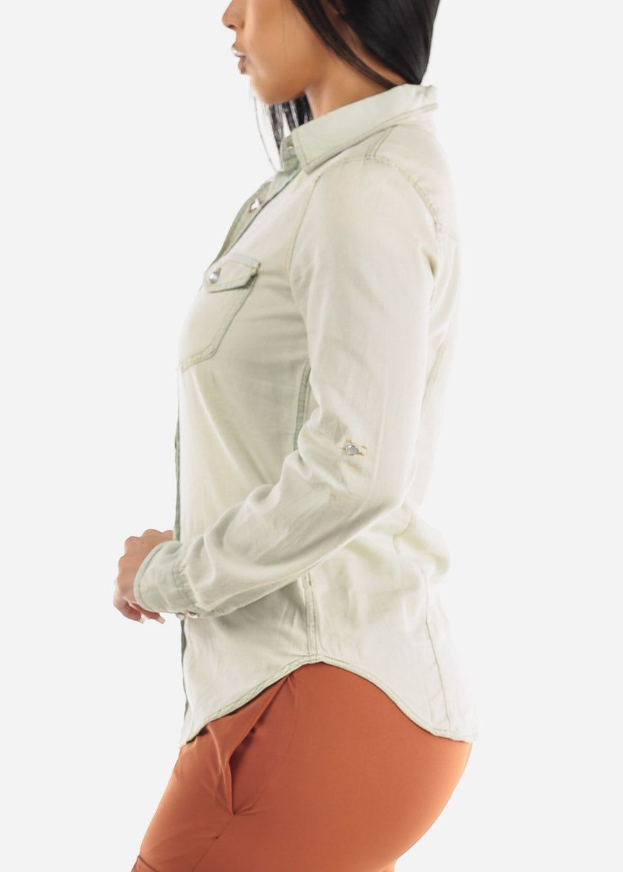 Button Up Long Sleeve Light Denim Shirt sold by Moda product image thumbnail 3